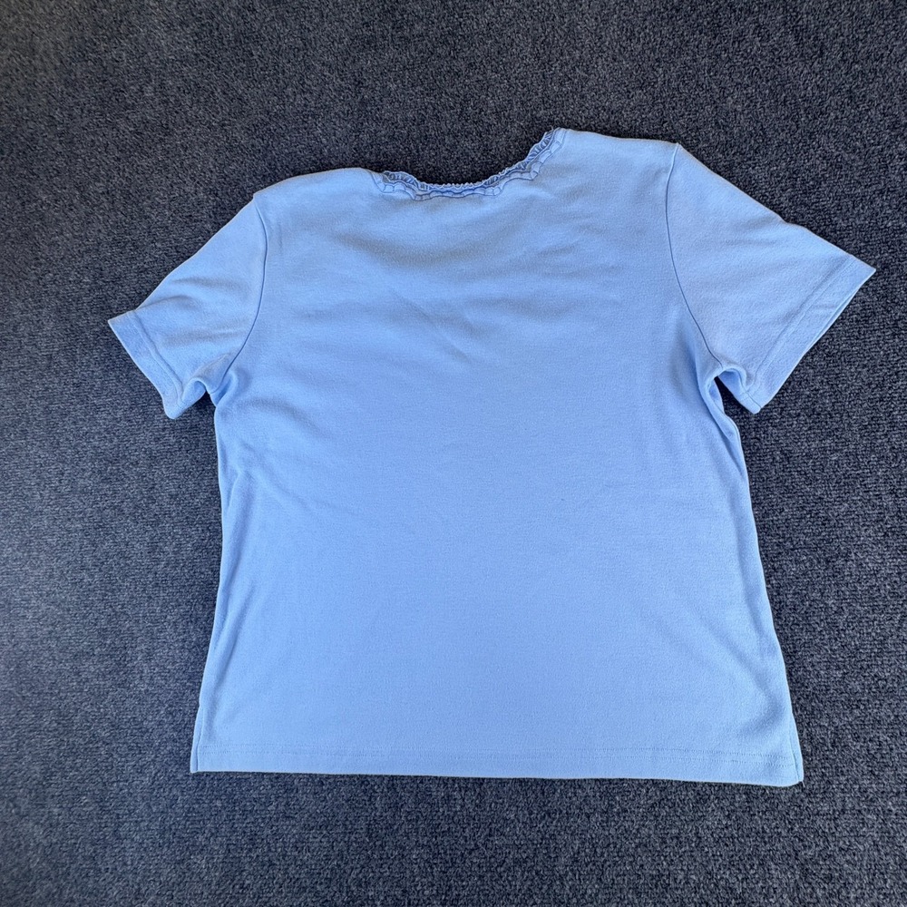 Koret Francisca Blouse Top Womens Large Blue Floral Embroidered Scalloped V Neck - Picture 8 of 9
